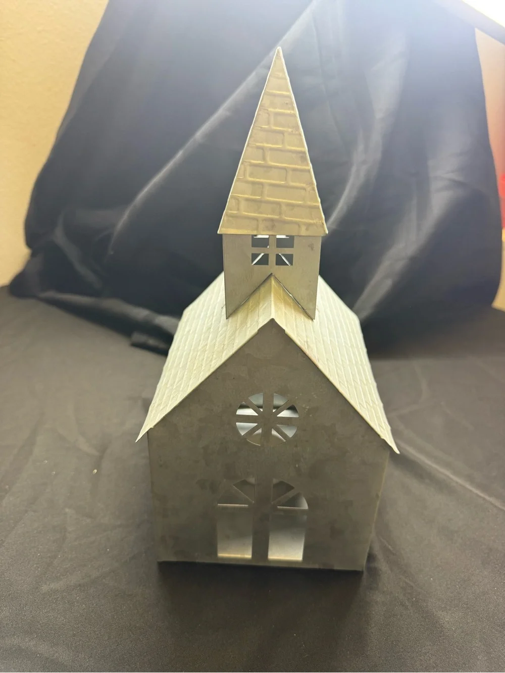 Neutral Gray Metal Church Lantern with Steeple